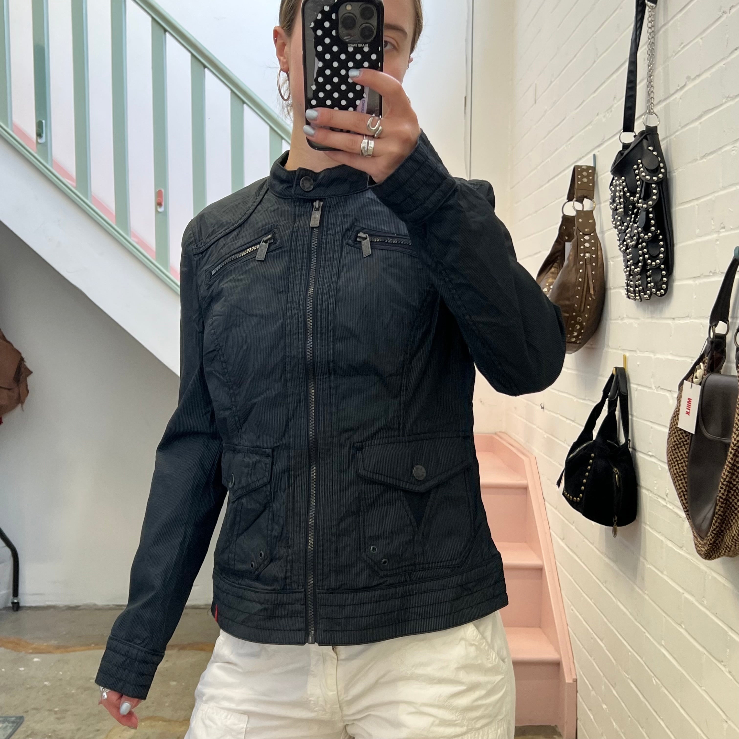 Esprit navy pinstripe fitted utility jacket