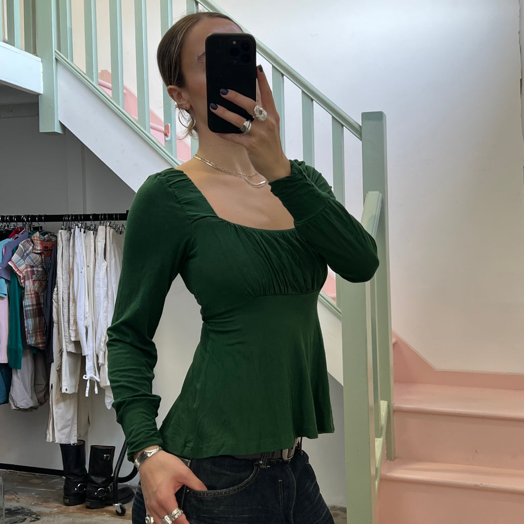 Dark green ruched long sleeve top