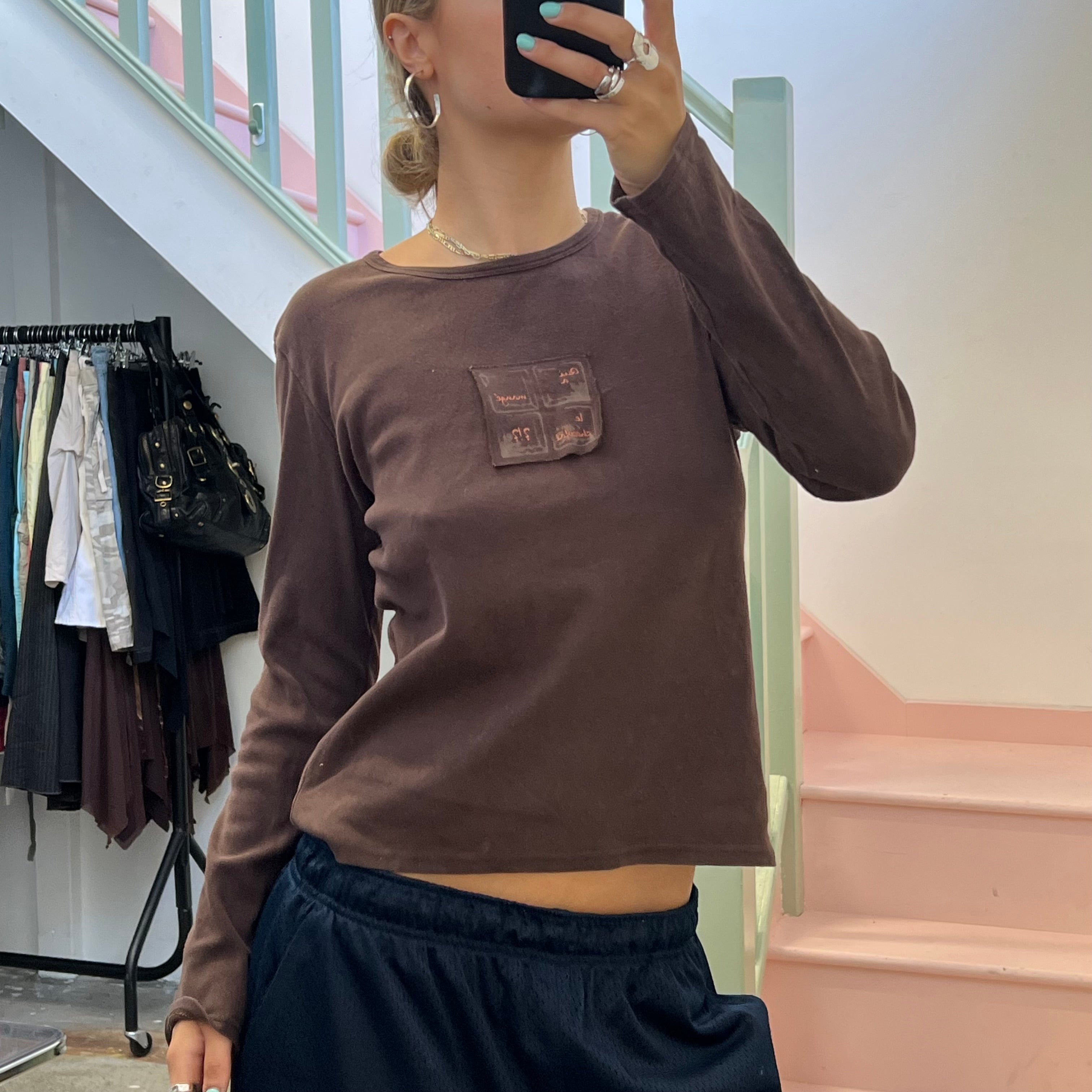 Brown printed long sleeve top