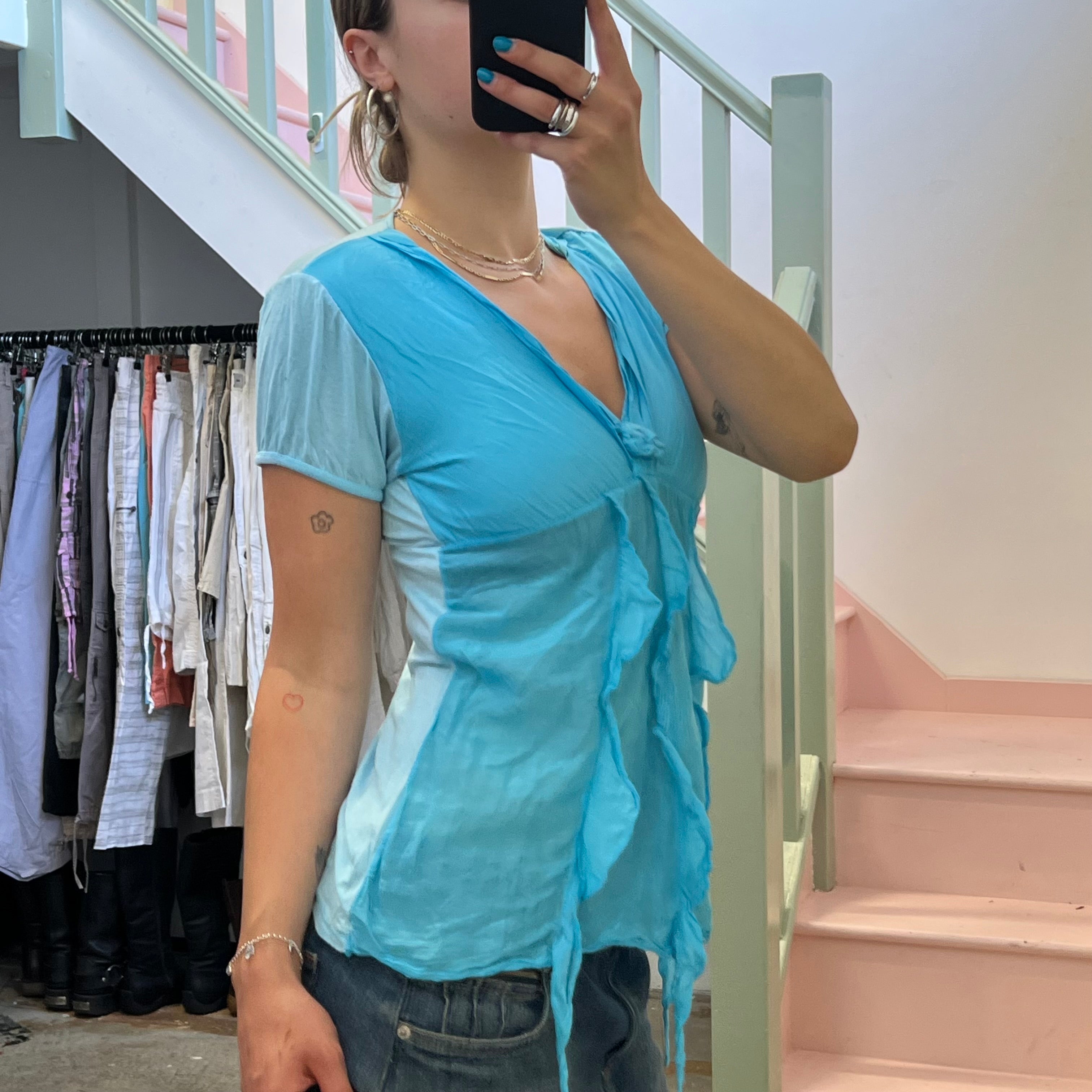 Blue ruffle tee