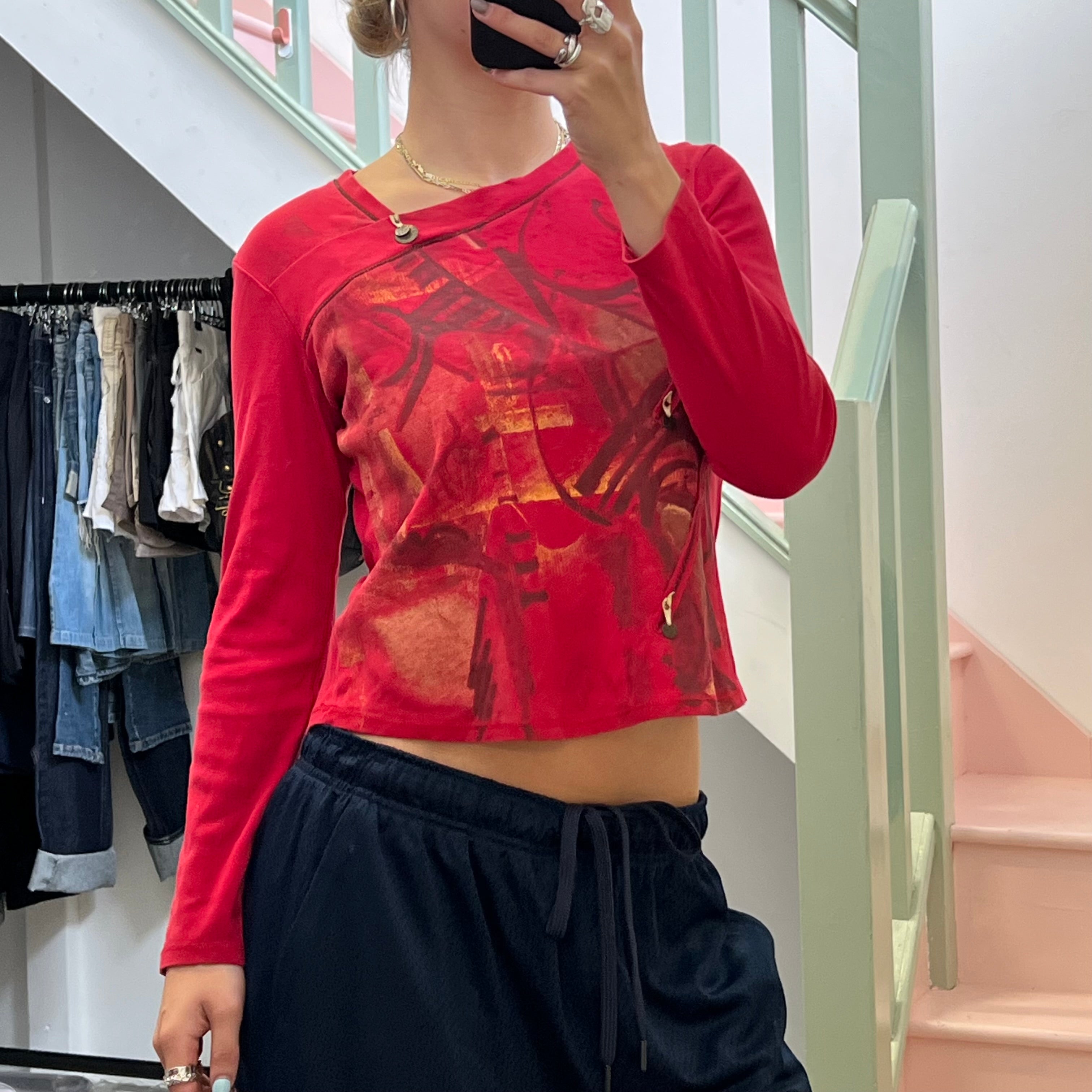 Red graphic print top