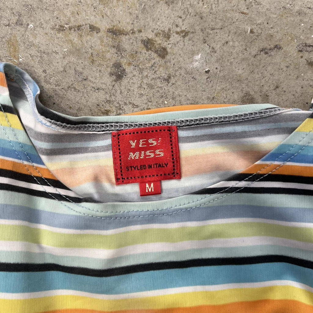 yes miss blue orange and yellow striped fitted vintage top