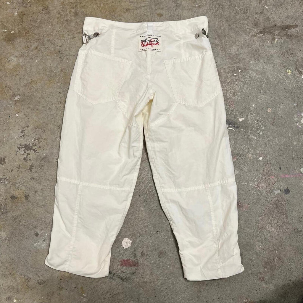 White cargo style cinched low rise vintage balloon style capris