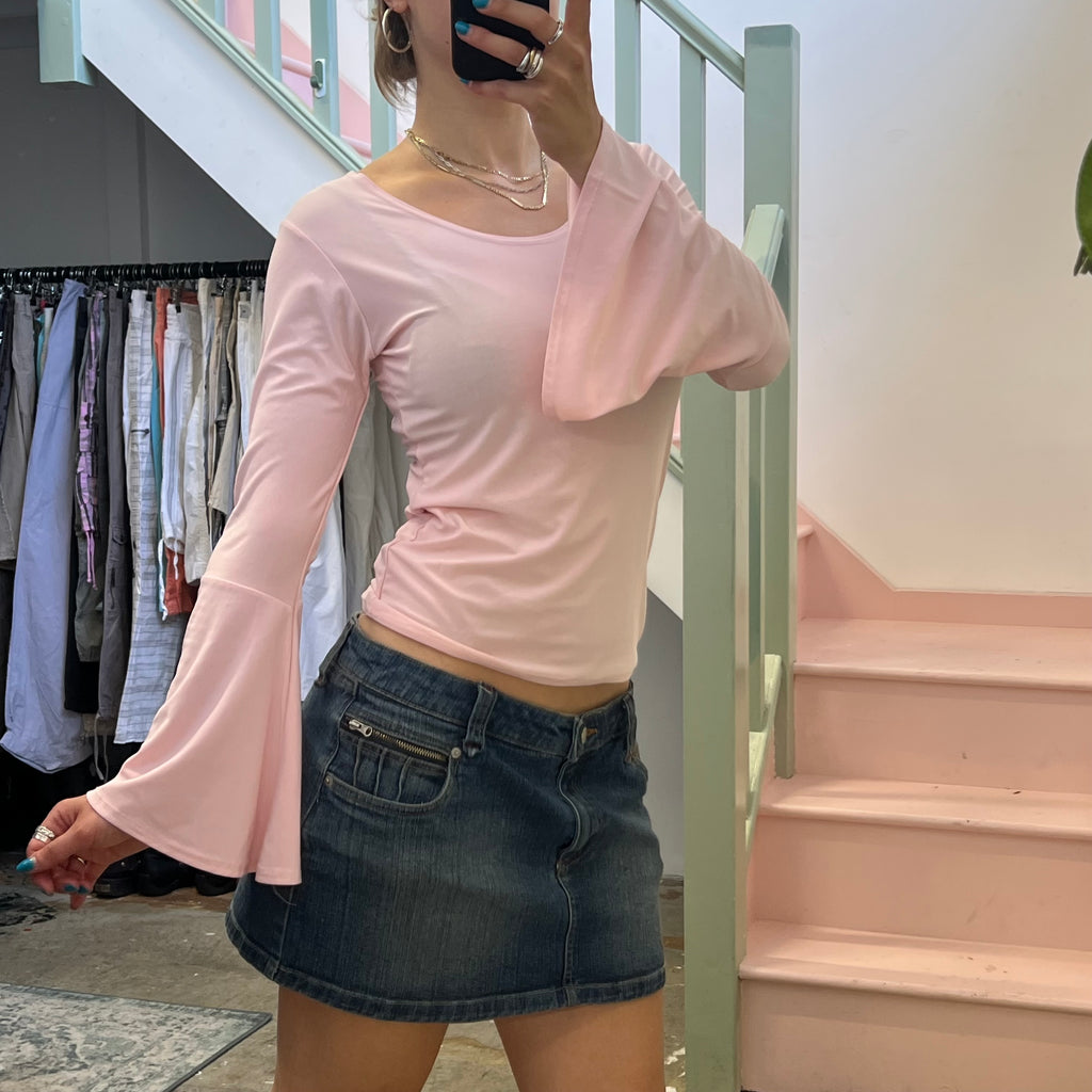 Baby pink flared sleeve top
