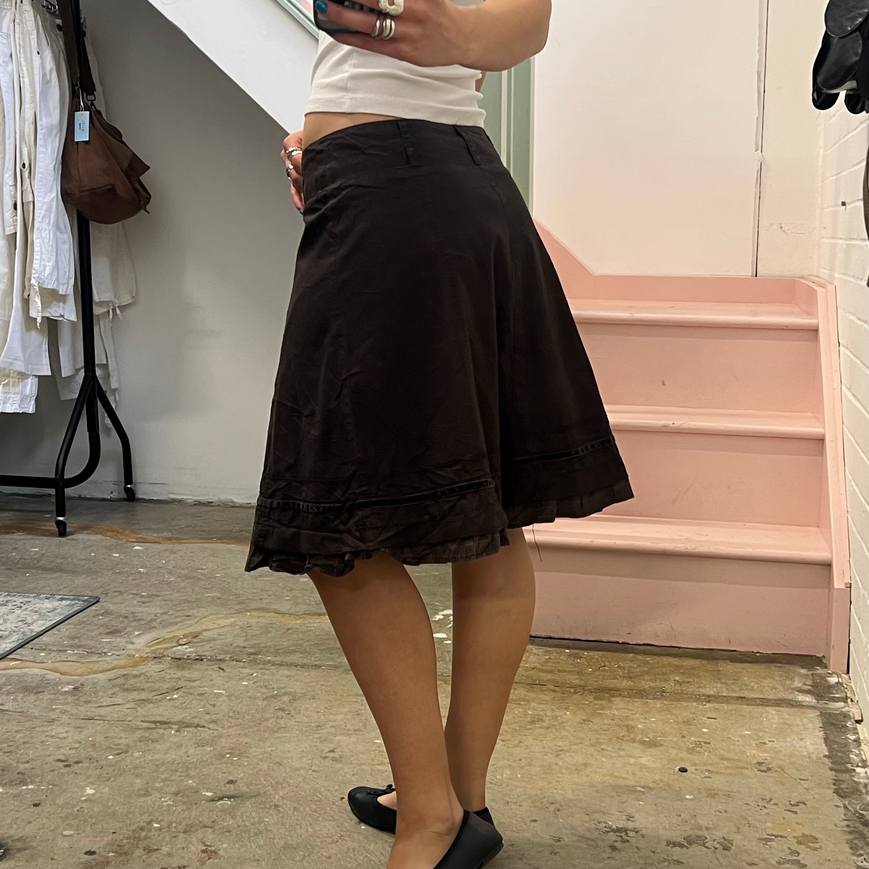 Brown layered midi skirt