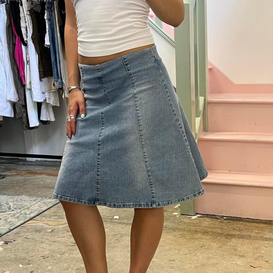 Light wash floaty denim midi skirt