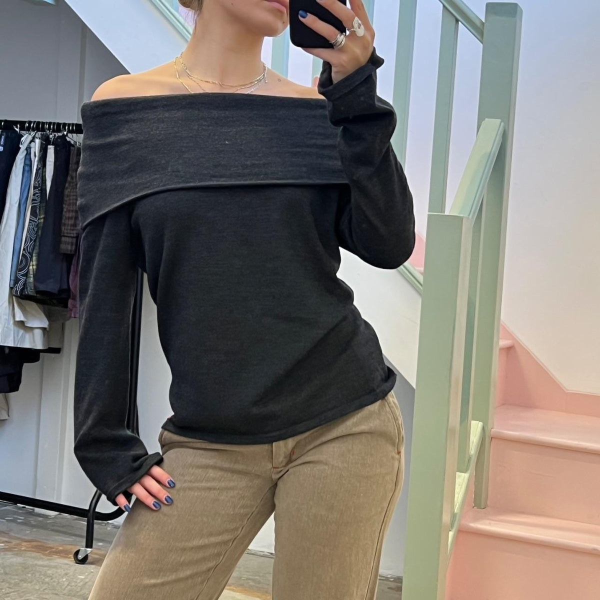 Esprit grey off shoulder sweater