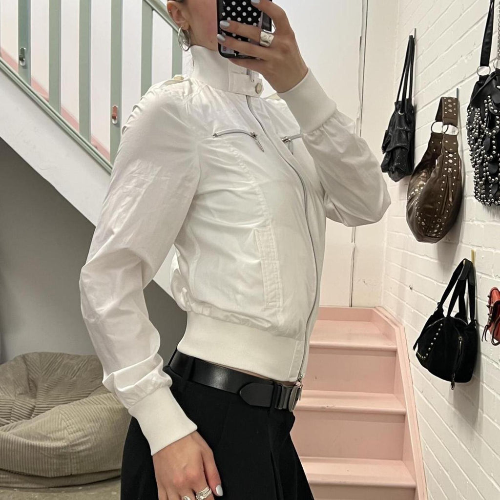 White fitted lightweight vintage bomber jacket