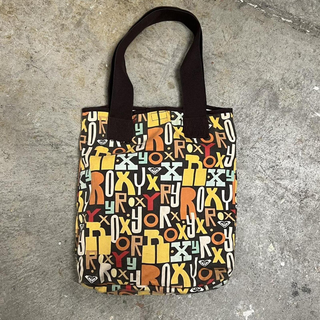 brown and orange Roxy graphic print shoulder bag