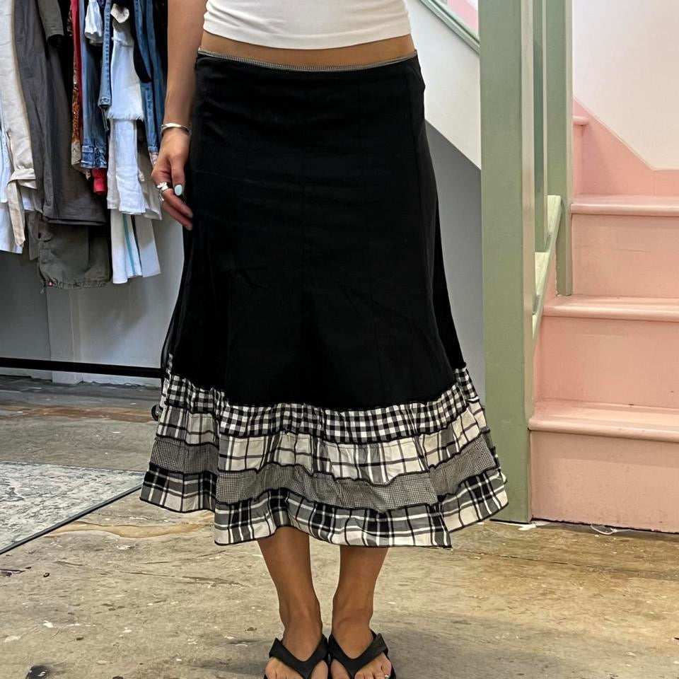 Black maxi skirt with gingham trim