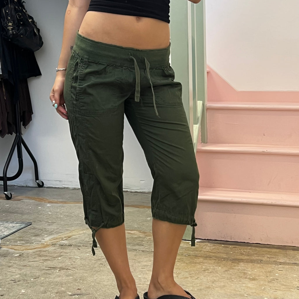 Dark green tie waist cargo capris