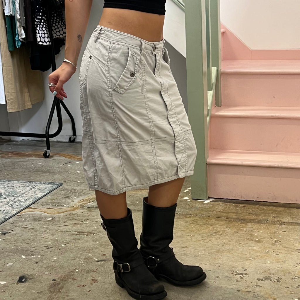 Grey cargo utility midi skirt