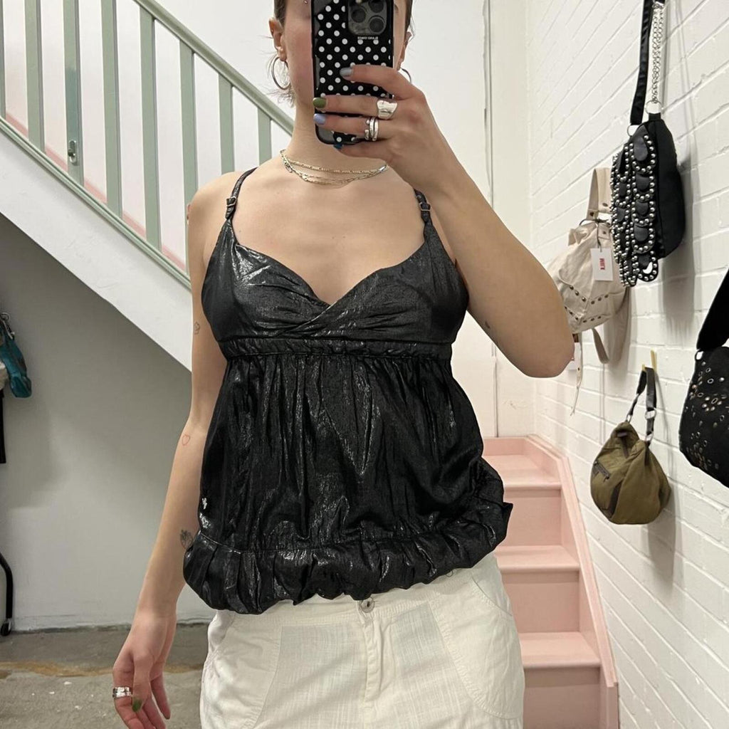 Black and silver metallic puffy vintage bubble style cami