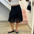 Black lace sheer floaty midi skirt