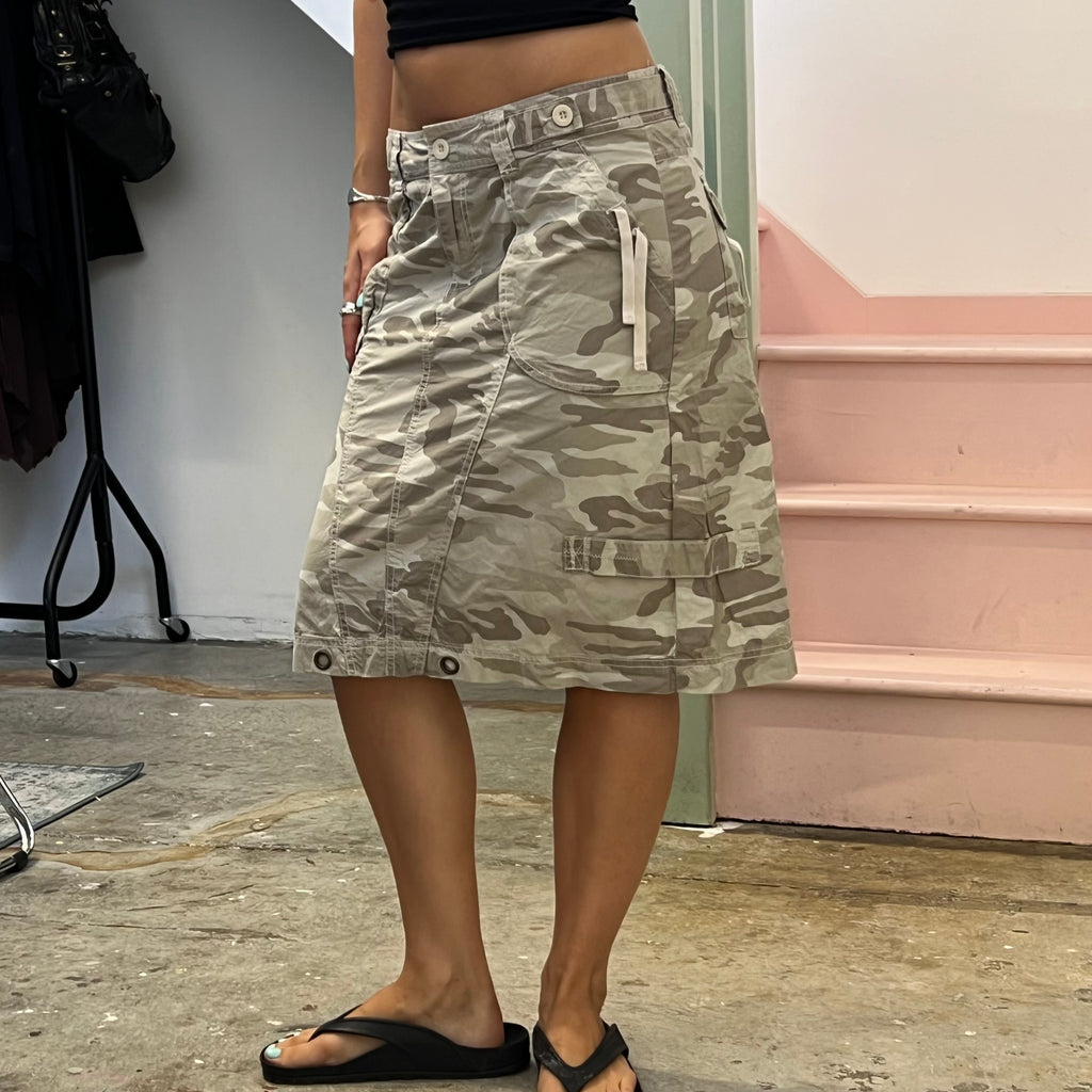 Camo print cargo midi skirt