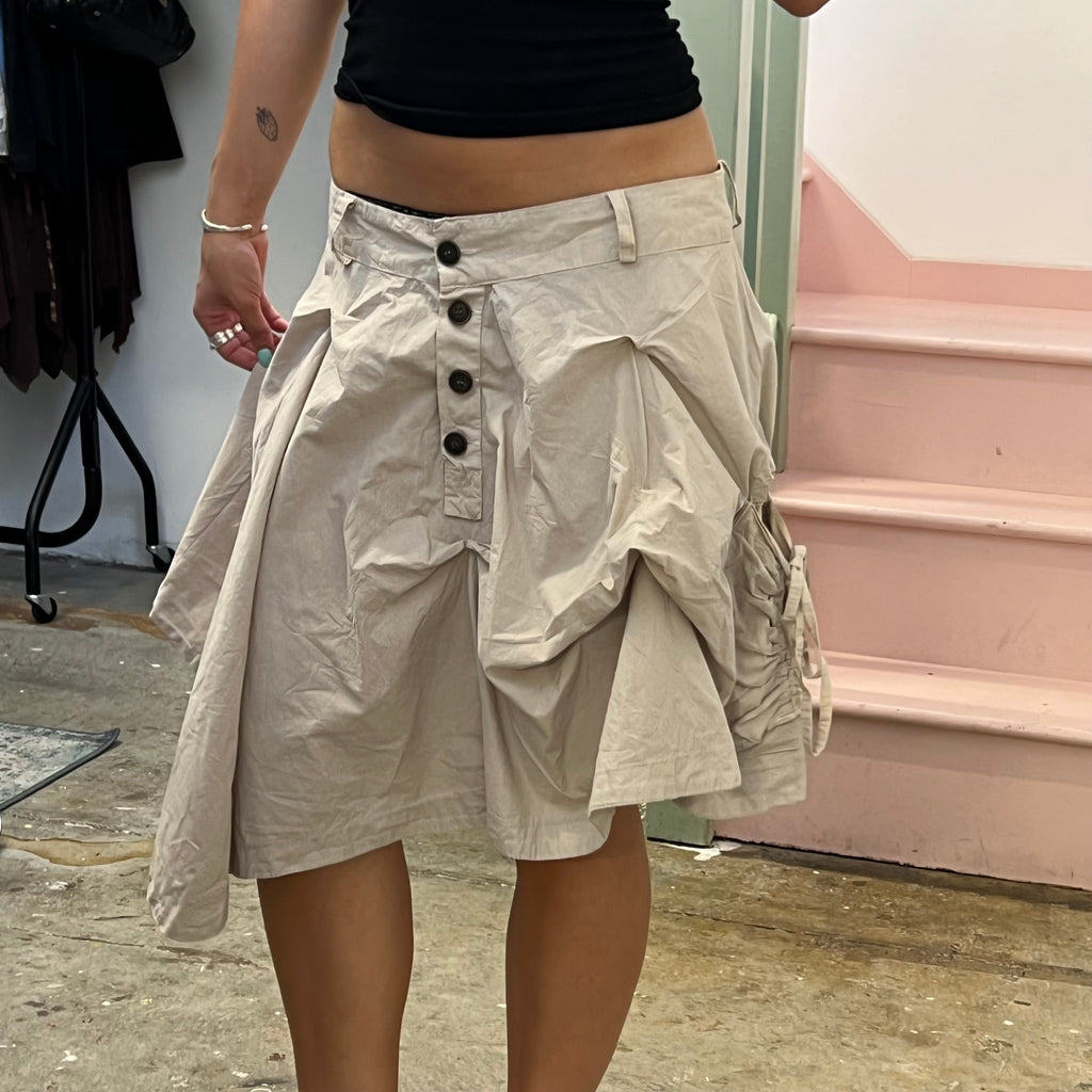 Cream ruched bubble asymmetrical utility skirt