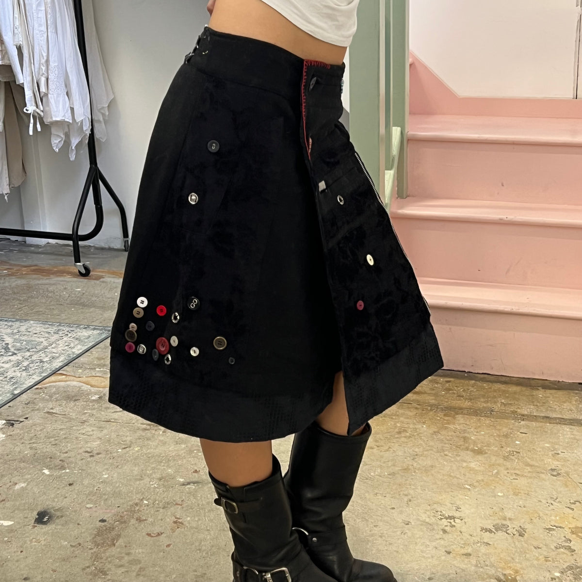 Desigual patchwork wrap around button skirt