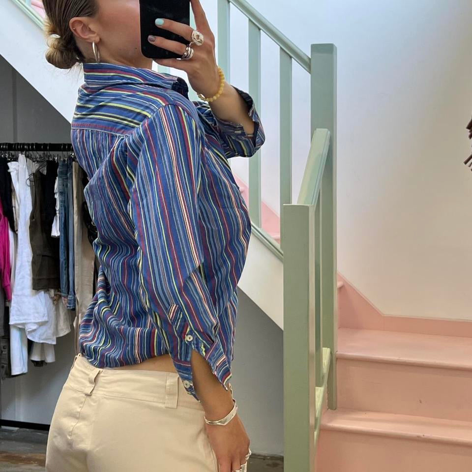 Blue striped fitted office shirt