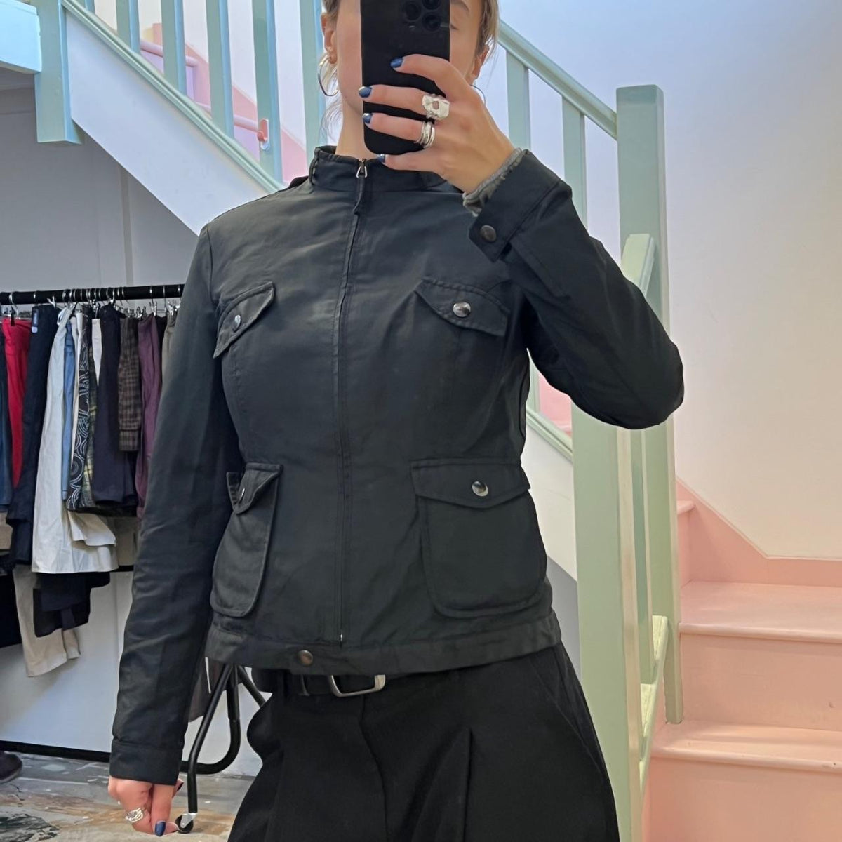 Sisley black fitted zip up biker jacket