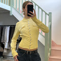 Yellow fitted button up bomber jacket