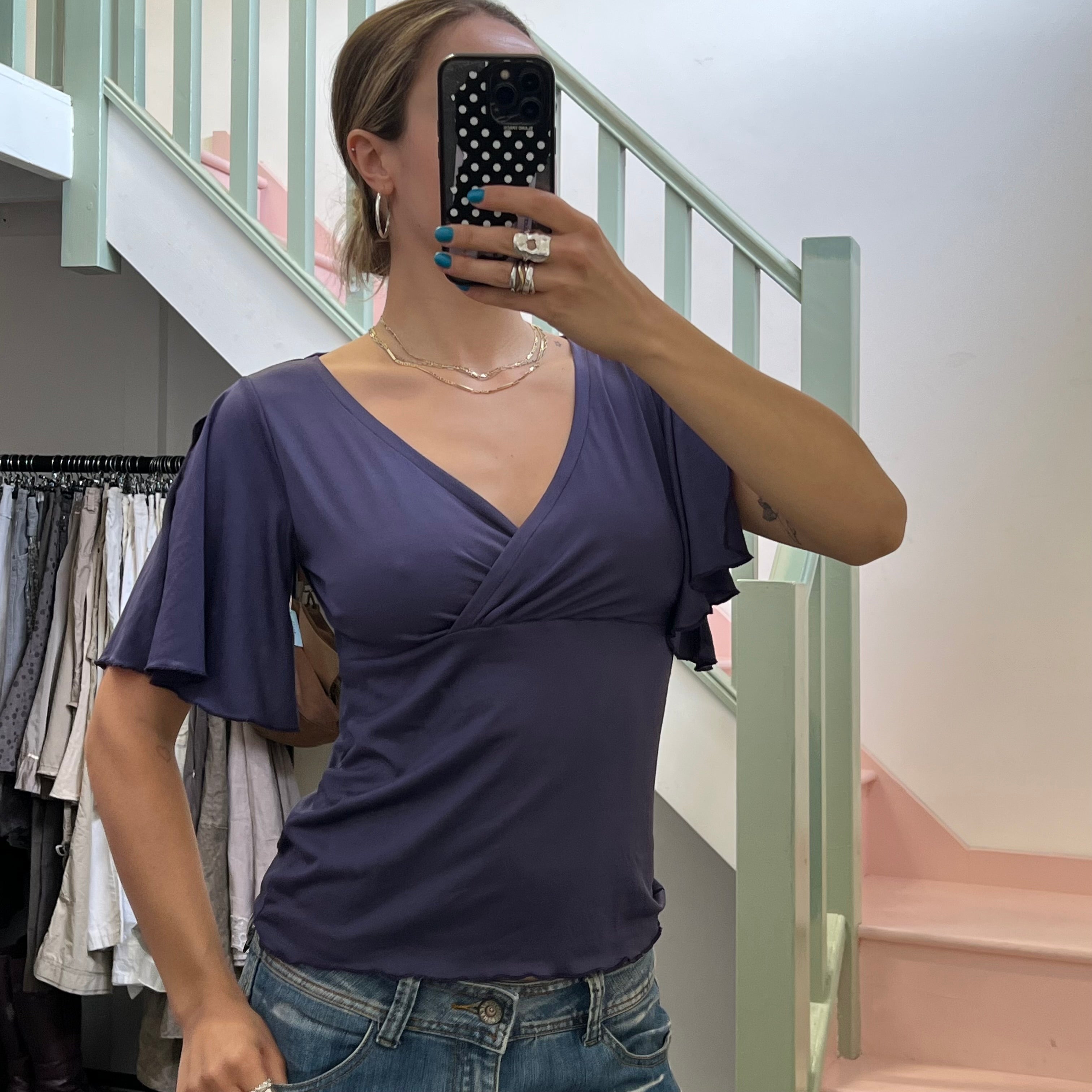 Purple flared sleeve blouse