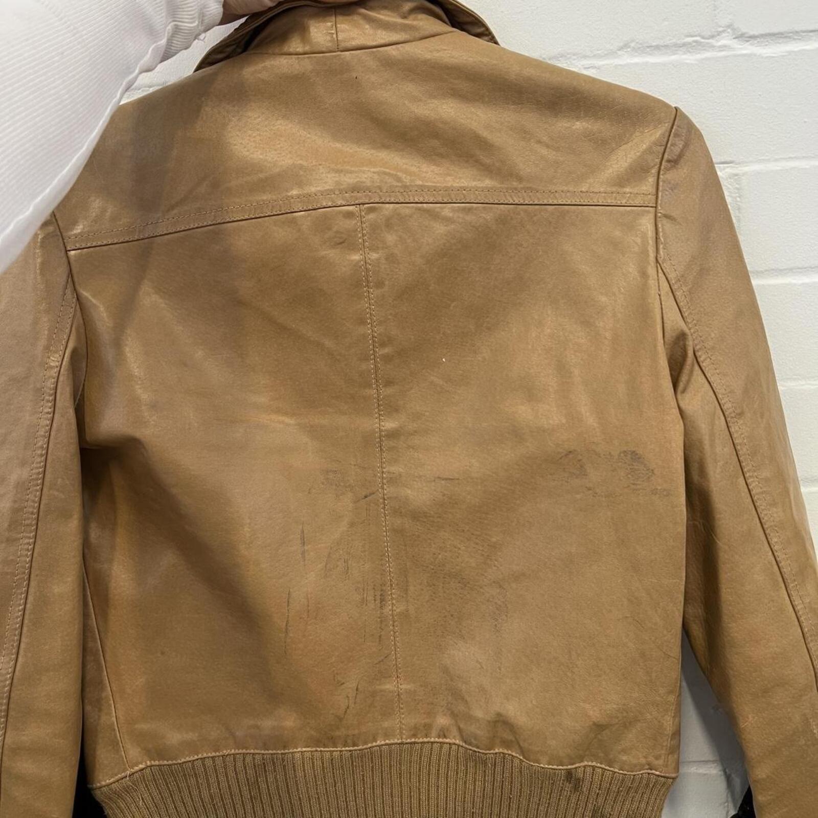Tan brown real leather zip up fitted bomber jacket