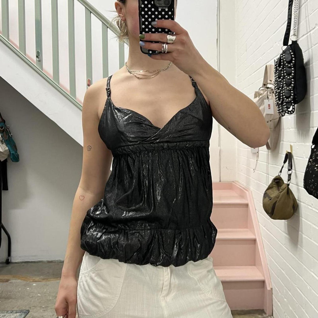 Black and silver metallic puffy vintage bubble style cami