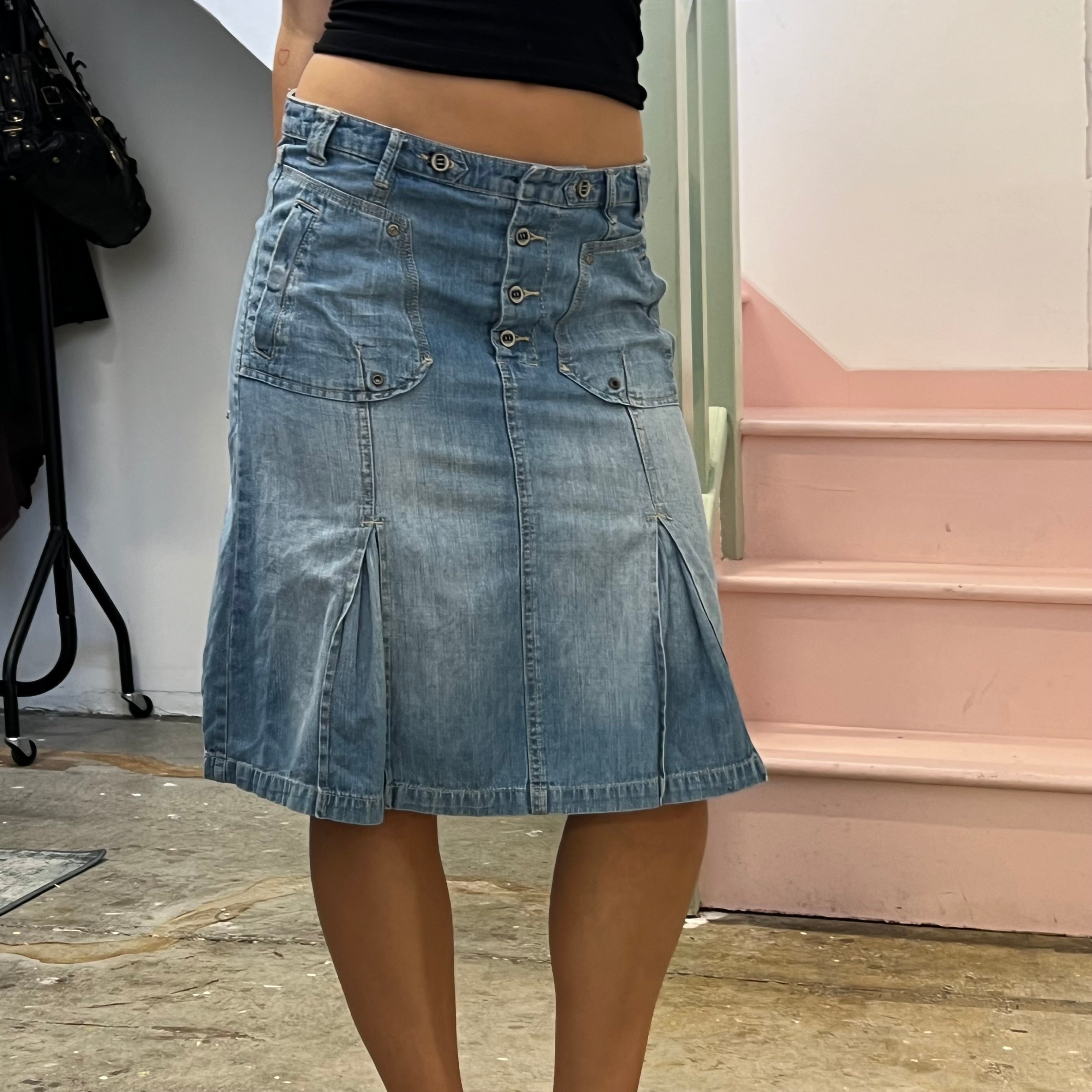 Cecil light wash pleated denim midi skirt