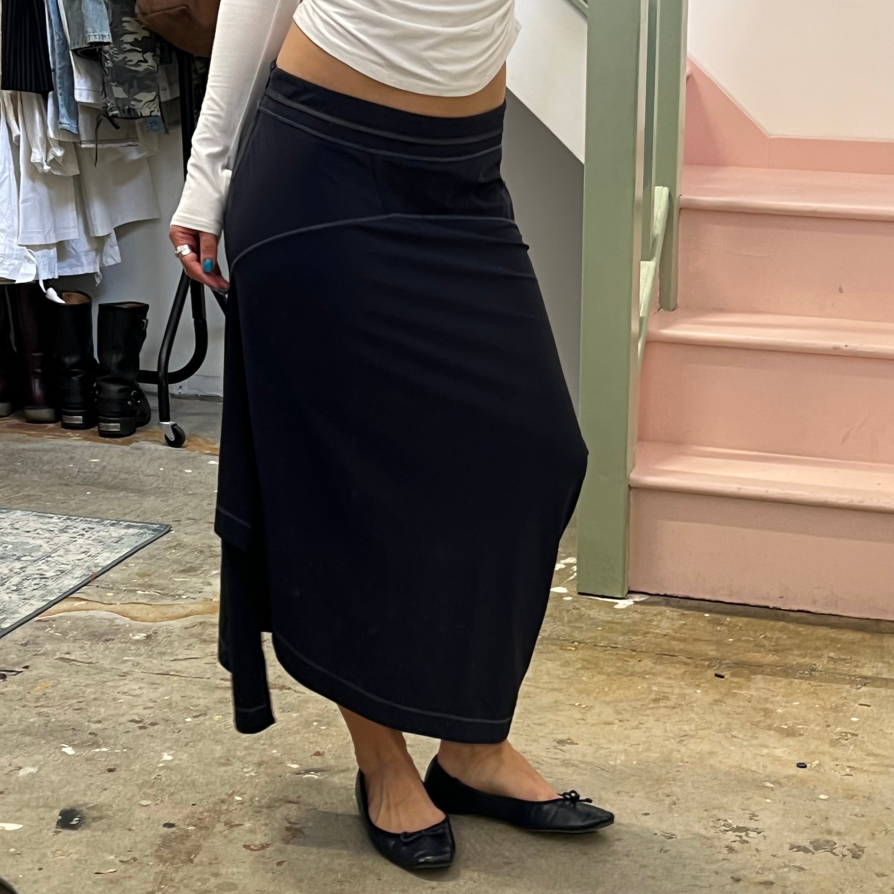Navy sporty asymmetrical maxi skirt