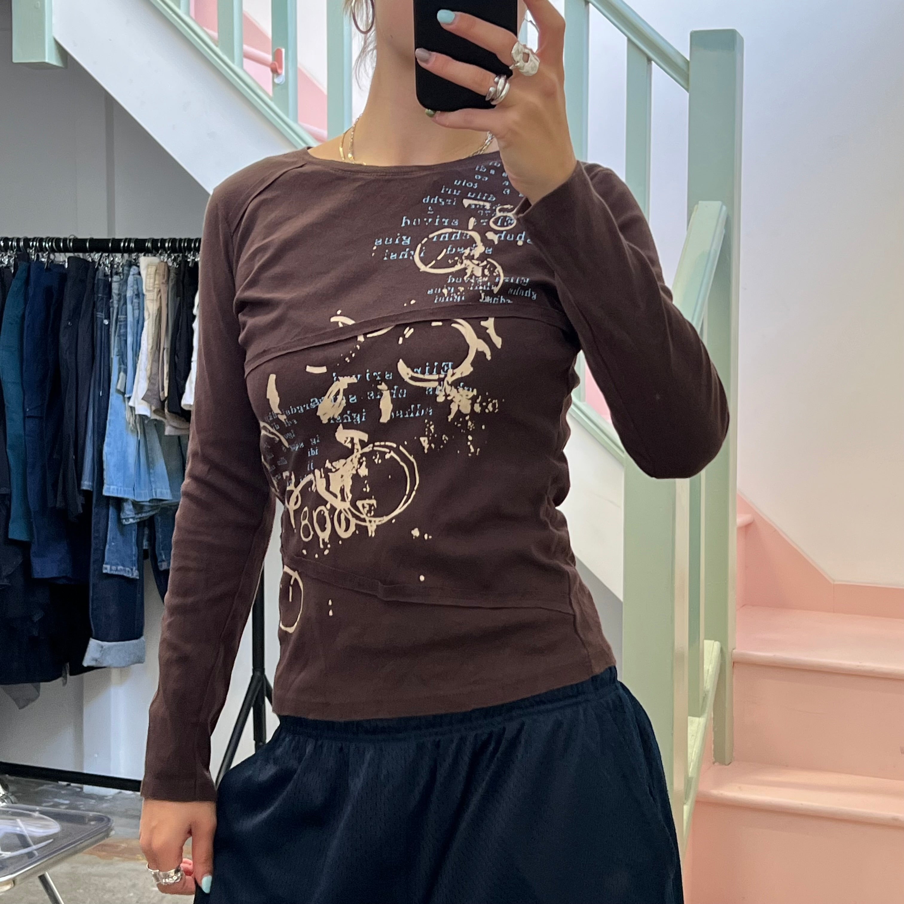 Brown graphic print top
