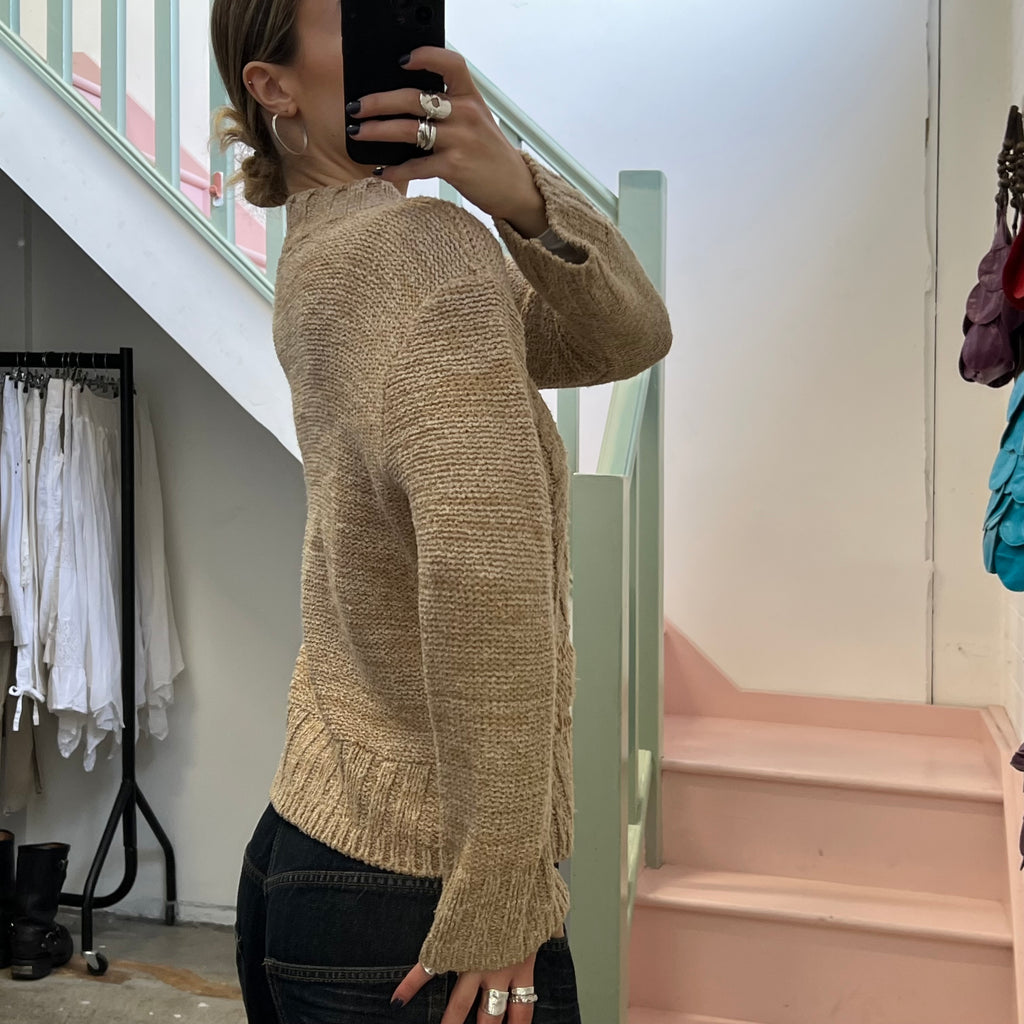 Cream chunky knit zip up cardigan