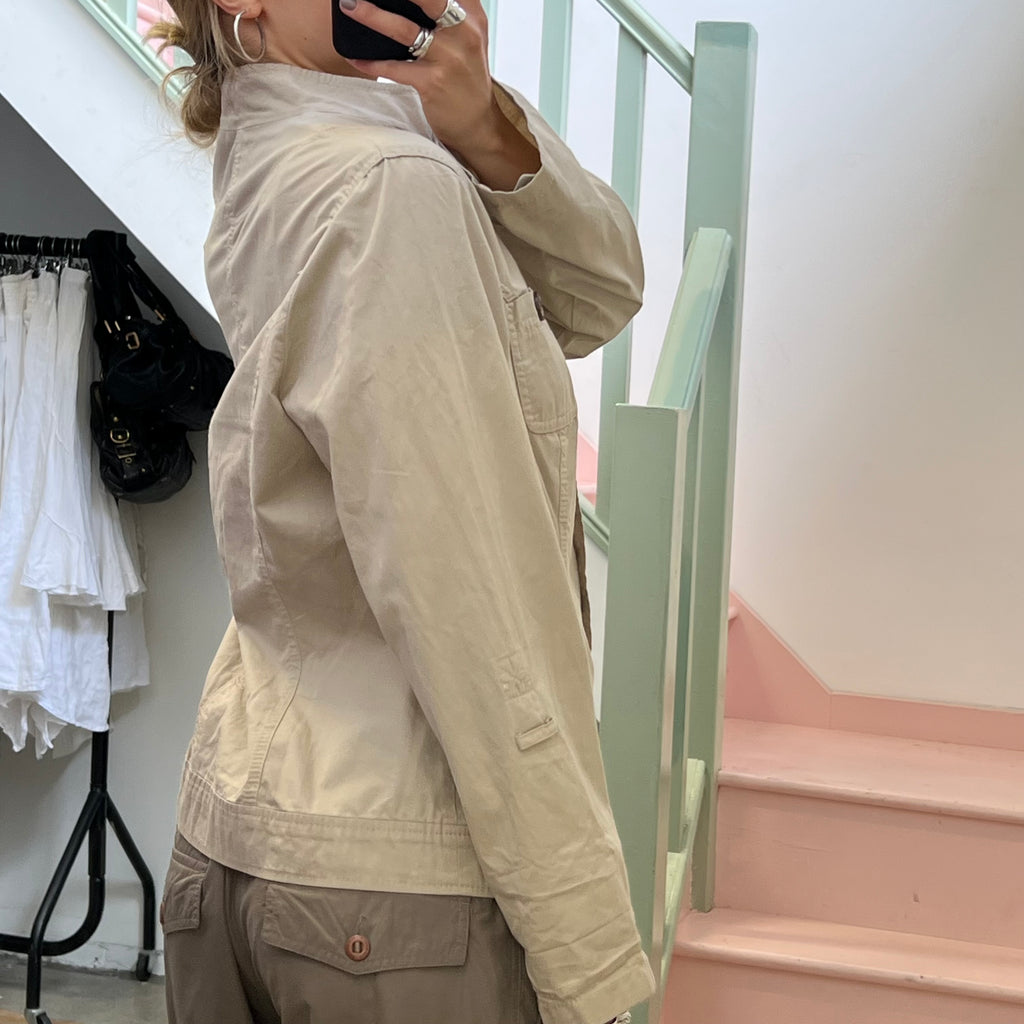 Cream button up lightweight utility jacket