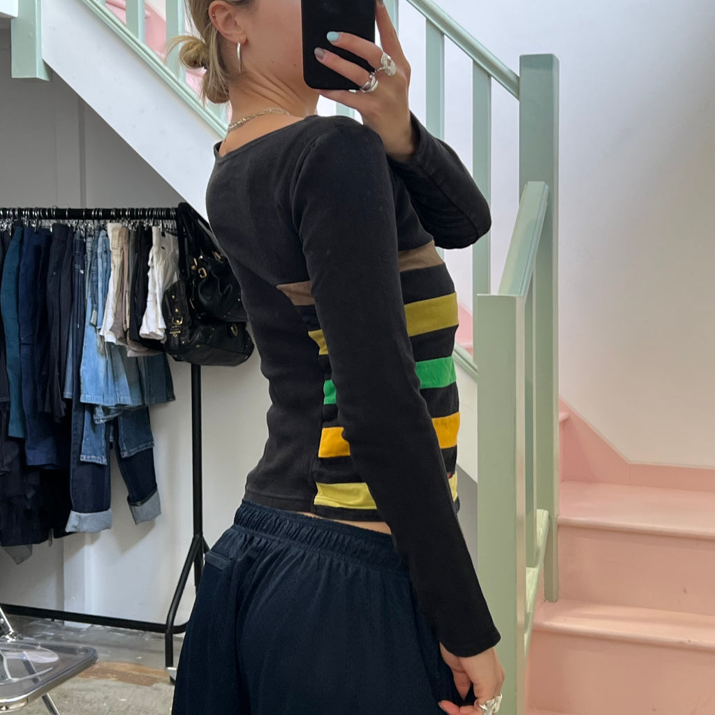 Black and green striped long sleeve top