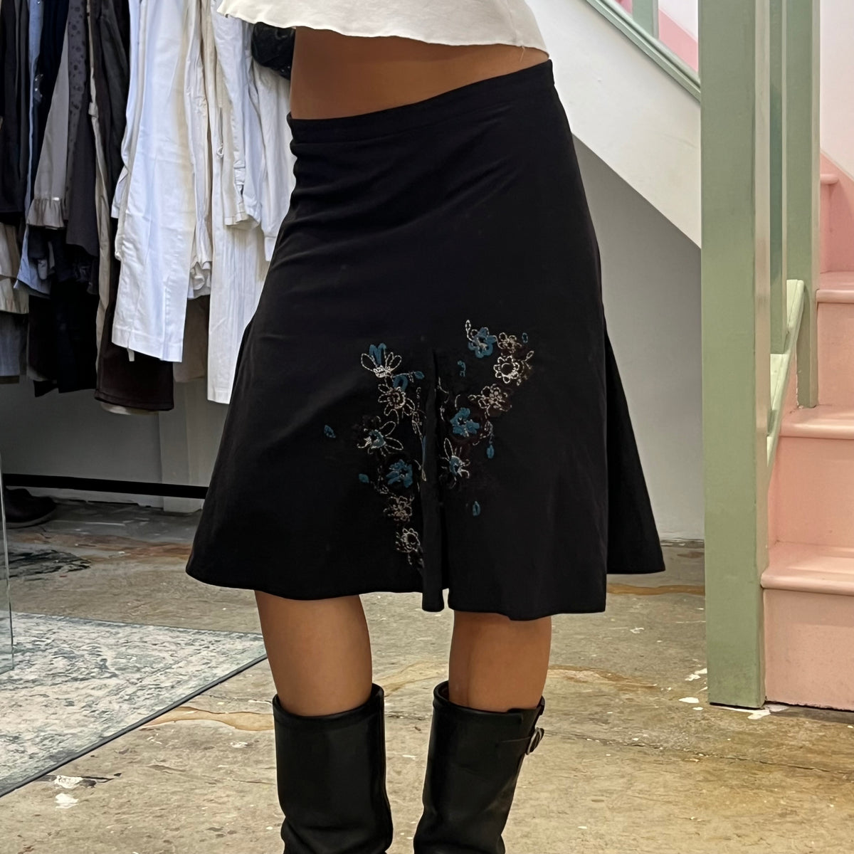 Street One black and blue floral midi skirt