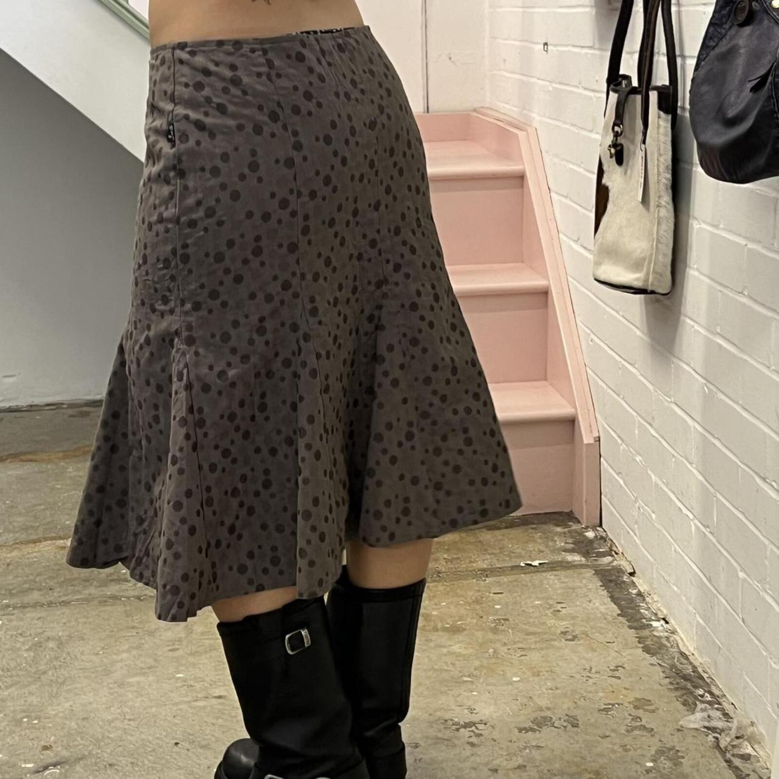 grey polka dot floaty vintage midi skirt