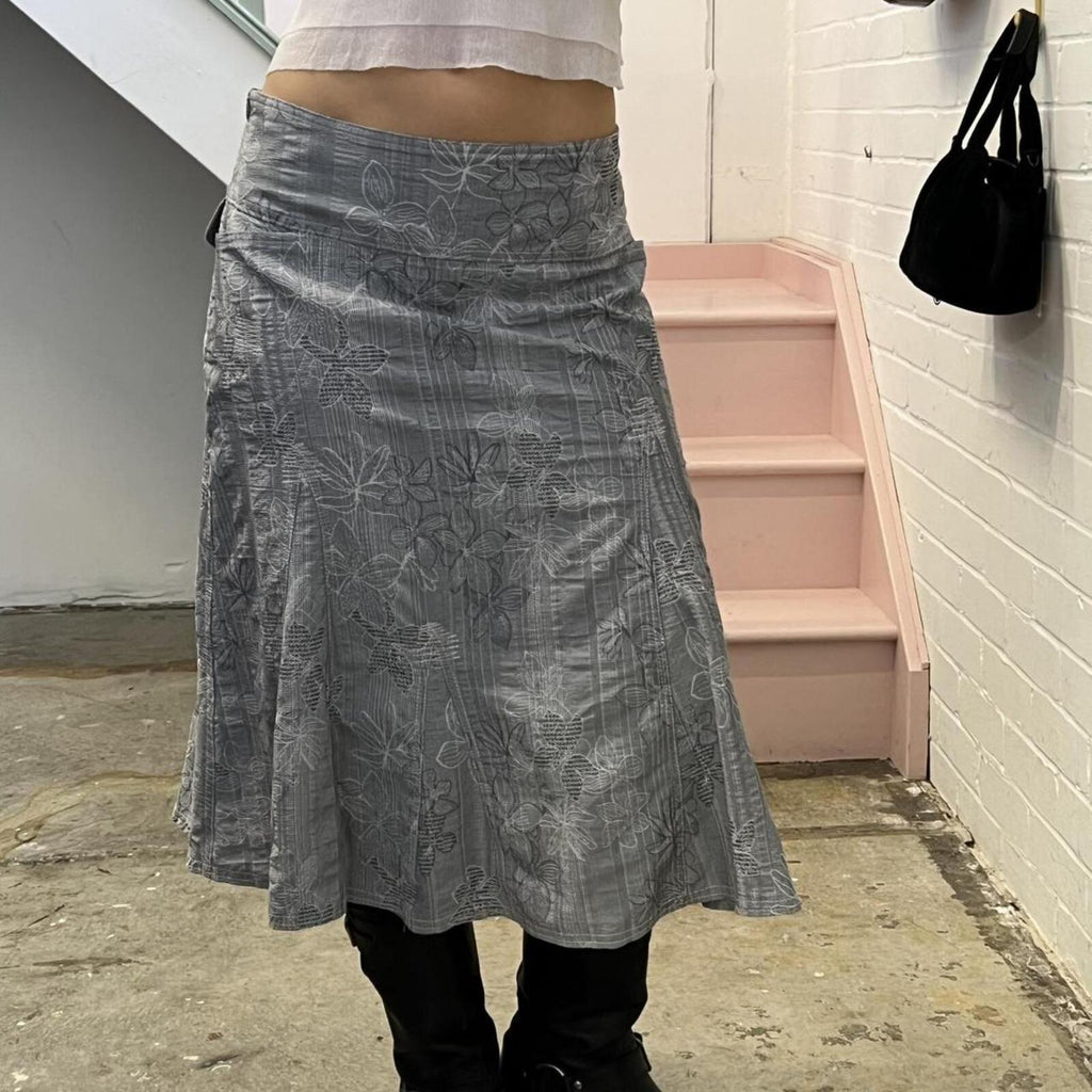 grey checkered floral vintage utility style maxi