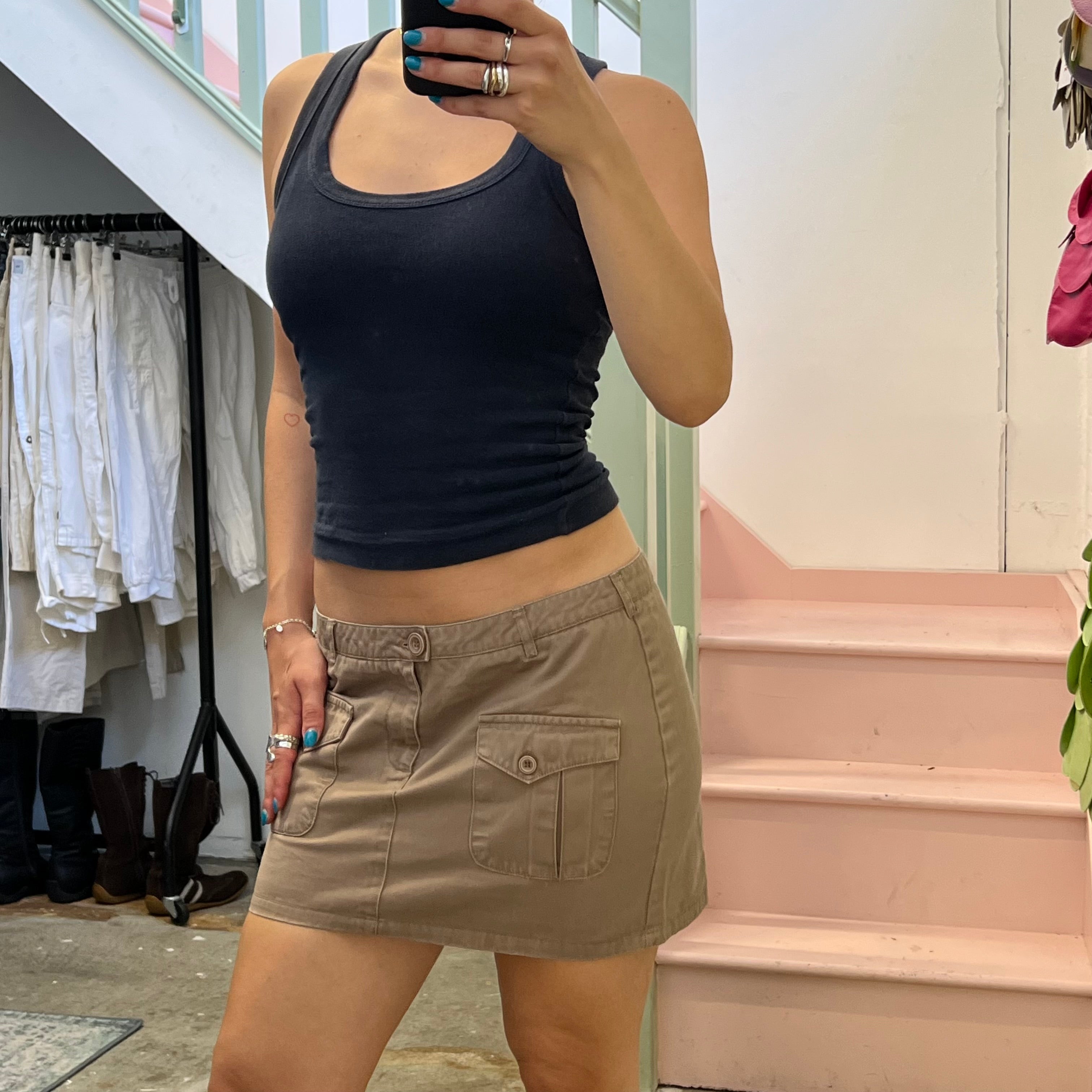 Brown cargo mini skirt