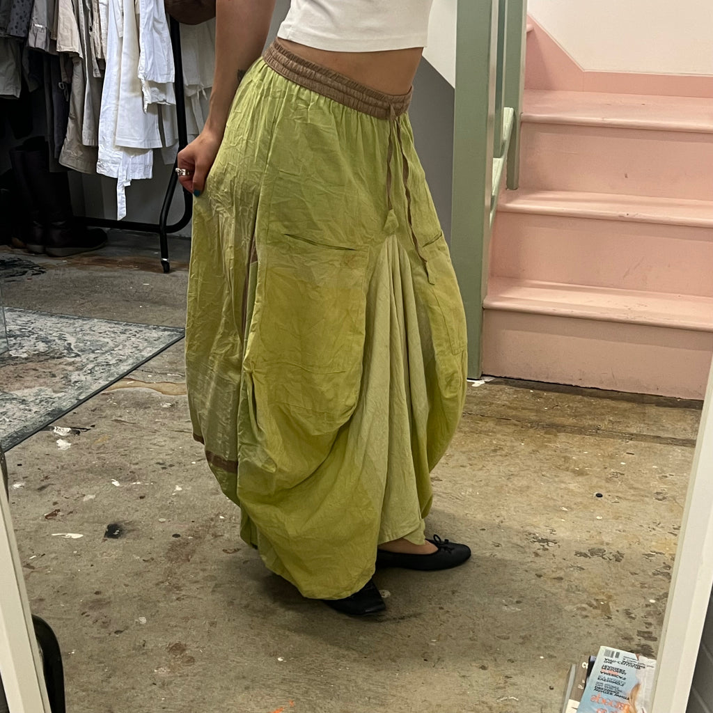 Green ballon style ruched maxi skirt