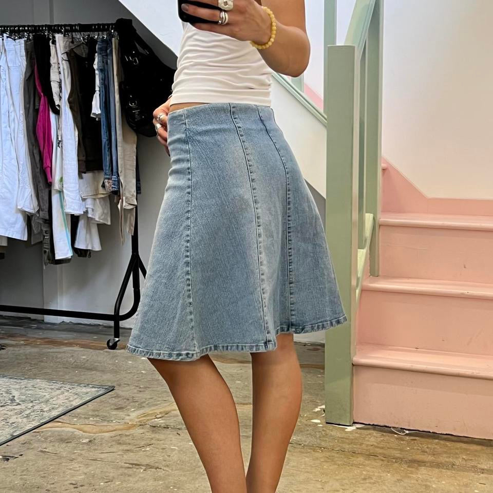 Light wash floaty denim midi skirt