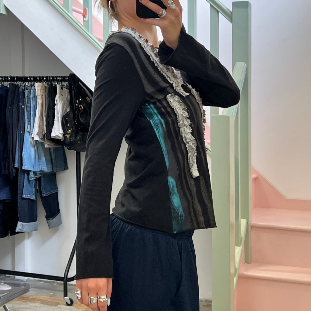 Black textured long sleeve top