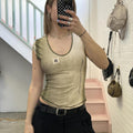 cache khaki and cream v neck graphic print vintage baby tee