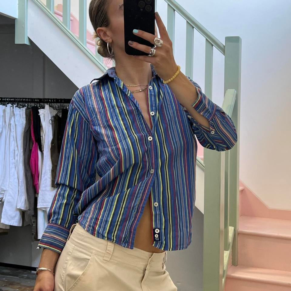 Blue striped fitted office shirt