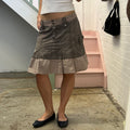 Pleated checkered low rise midi skirt