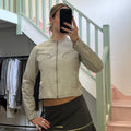 Cream zip up fitted leather jacket