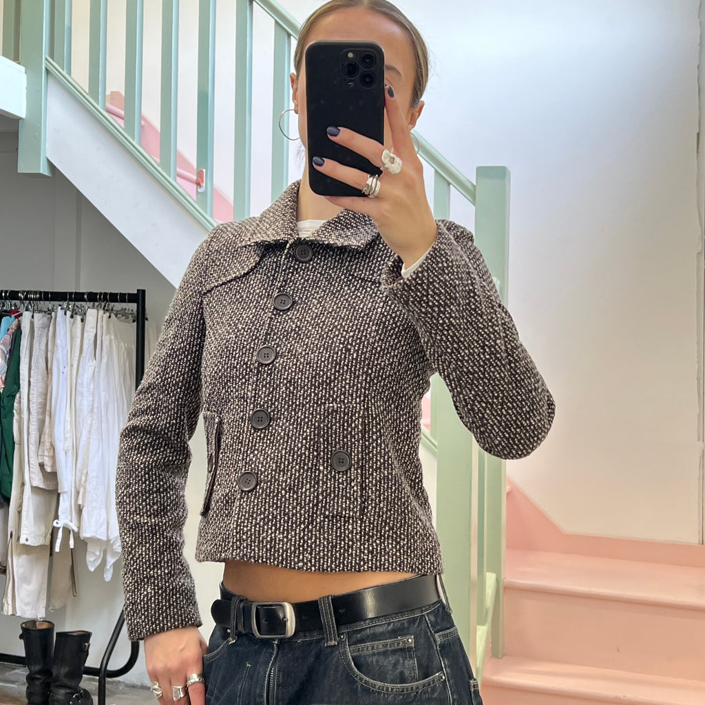Wool button up fitted jacket