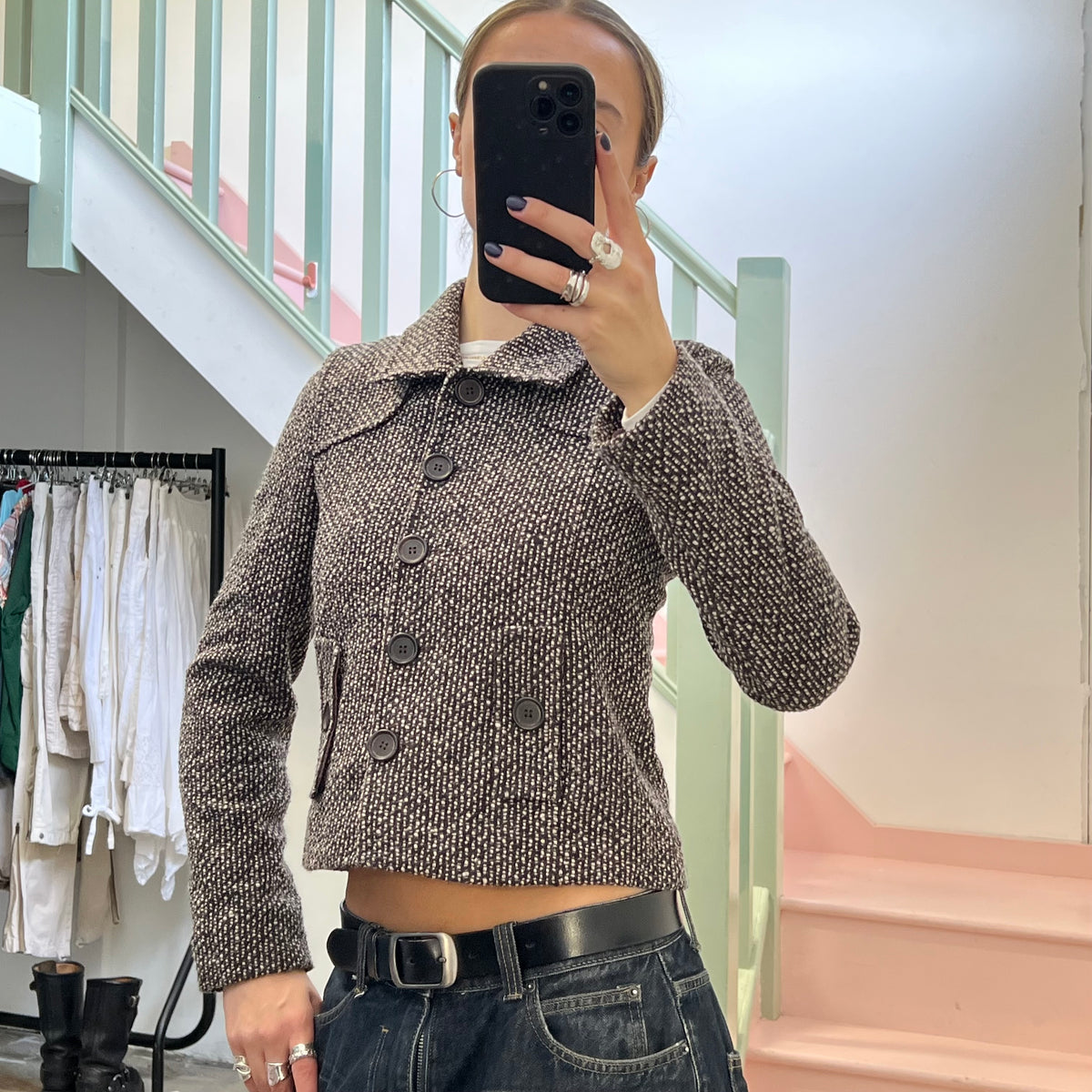 Wool button up fitted jacket
