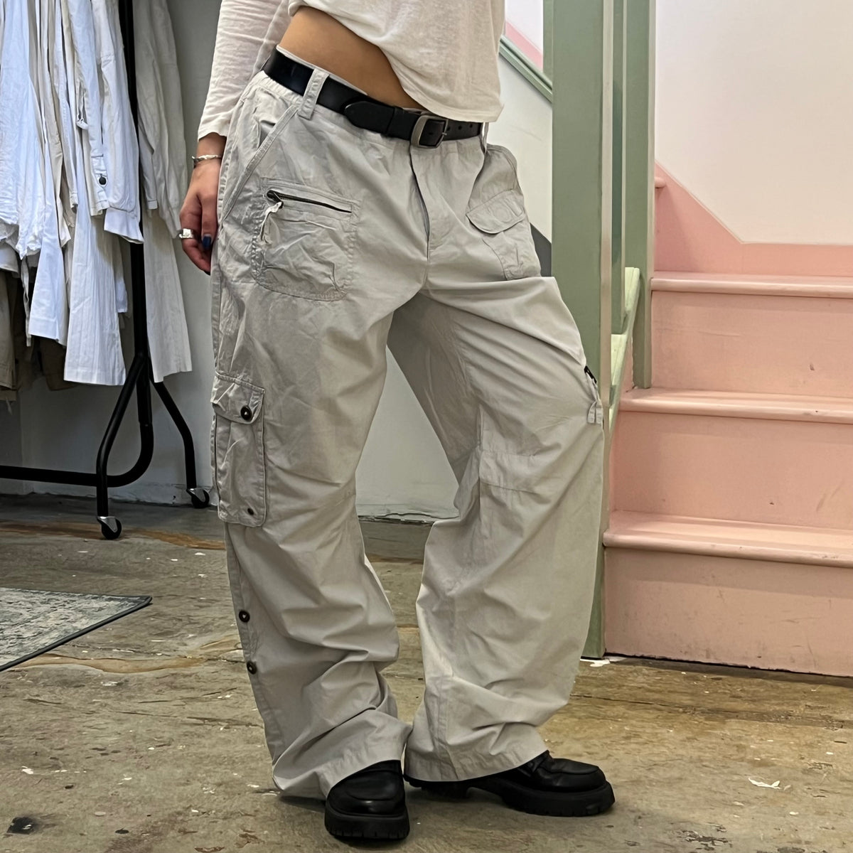 Grey baggy cargo trousers