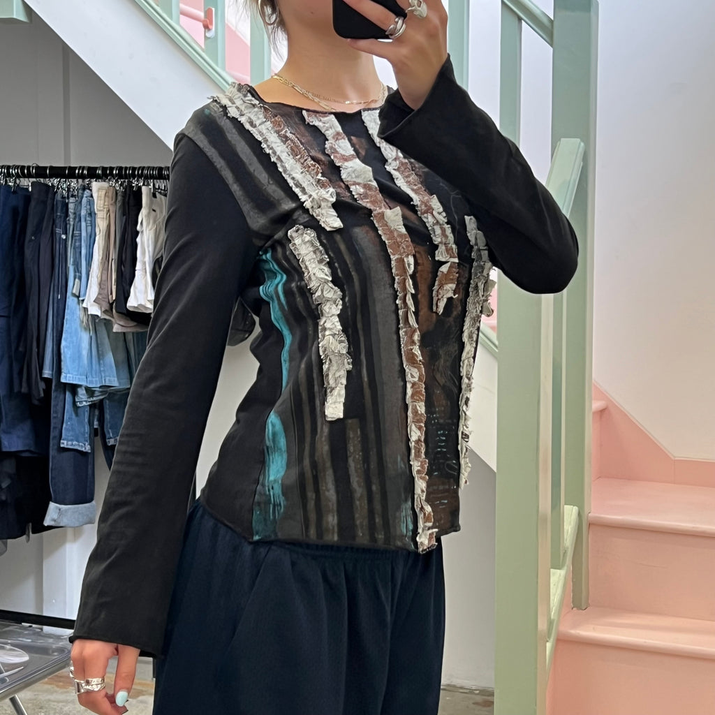 Black textured long sleeve top