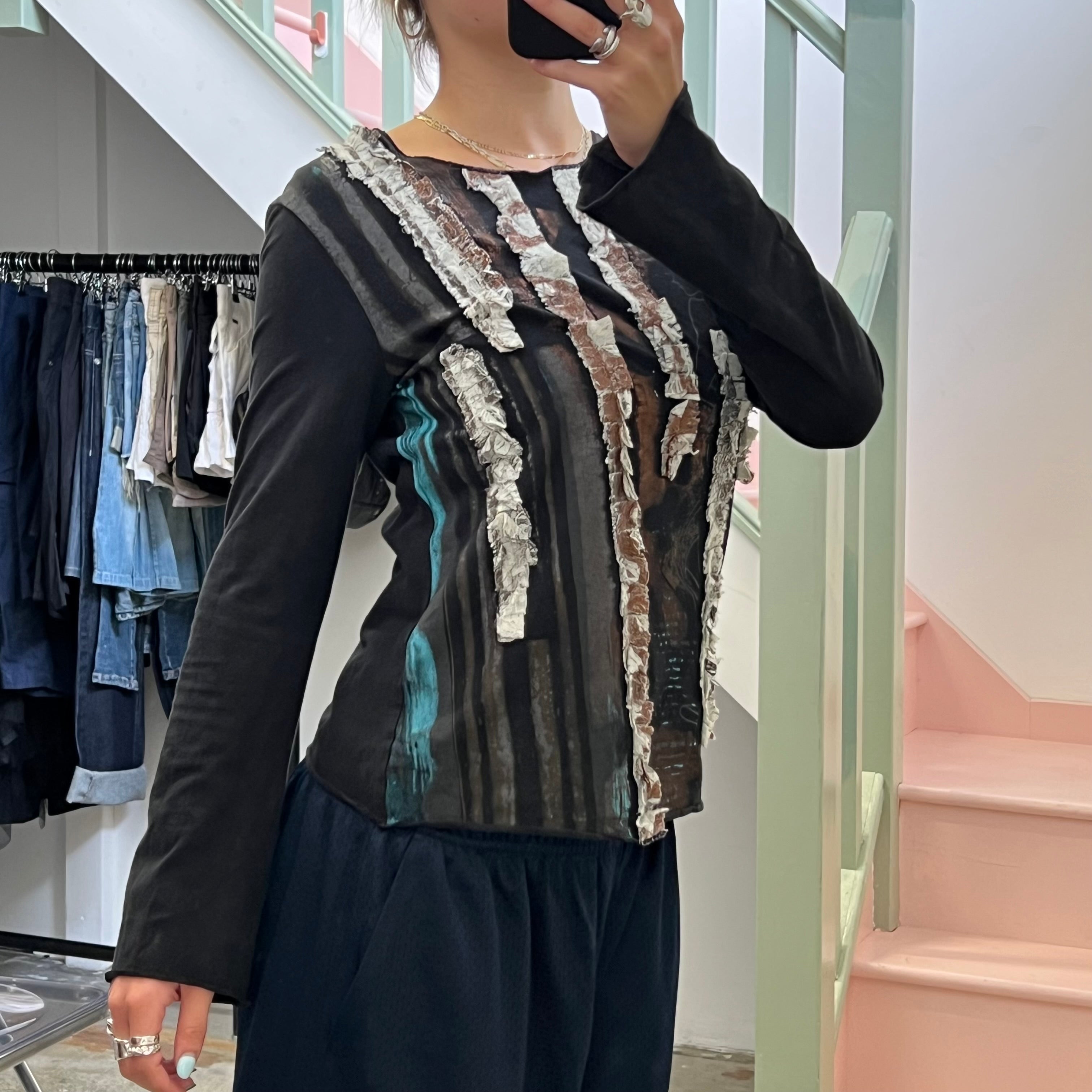 Black textured long sleeve top