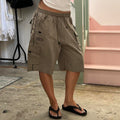 Khaki baggy sporty knee length shorts